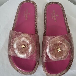 Kate Spade Pink Confetti Sparkly Jelly Slides Sandals Footbed Size 9